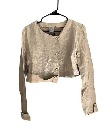 Women's Lilith Beige Linen Crop Jacket M Lightweight Button Casual Spring Tan Size M