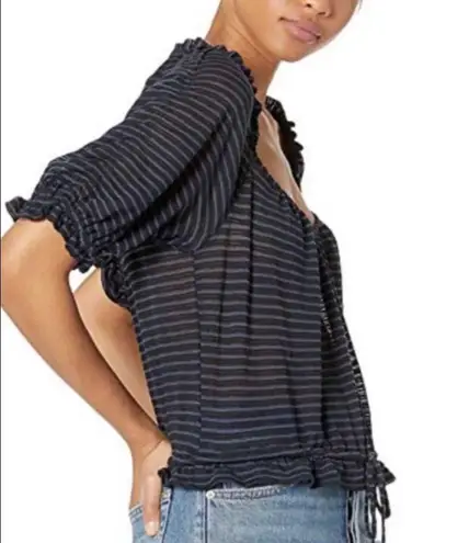 Free People NWT  Dorothy Crop Top Y2k Black Stripe sz LARGE