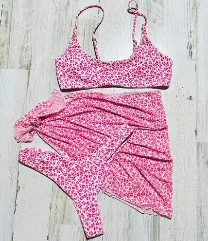 None Leopard Print Bikini Swimwear with Cover-Up Tie Side Skirt