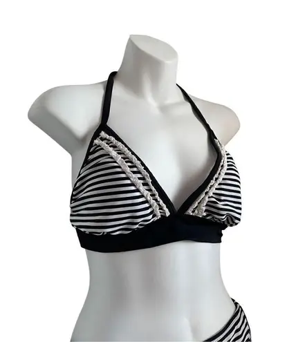 Catalina Lace Striped Black White Bikini Set Large