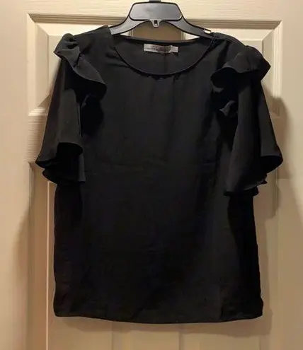 Missguided Lucy Wang  Black Ruffle Sleeve Top, NWT.