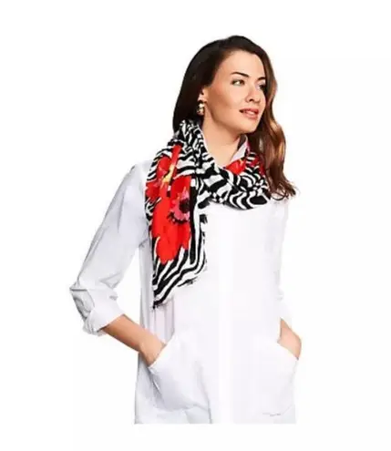 Joan Rivers Womens Wild Poppies Scarf Brown Purple Zebra Pattern A230779 NWT