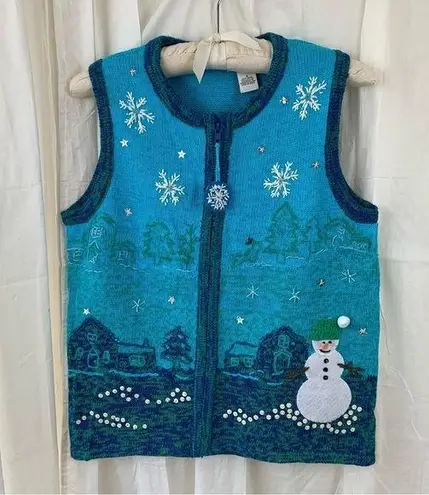 kim rogers ‎ Winter Snowman Zip Up Sweater Vest Size S Vintage