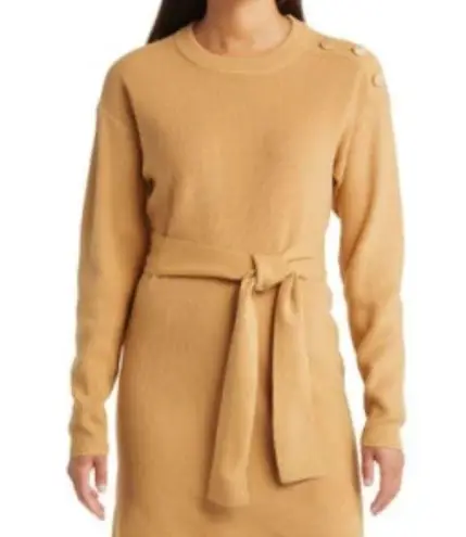 Charles Henry NEW  Long Sleeve Belted Mini Sweater Dress in Camel - size M