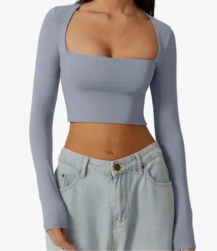 Qinsen Long sleeve Square Neck blue Workout top XS NWT Lounge Pilates Barre Gym
