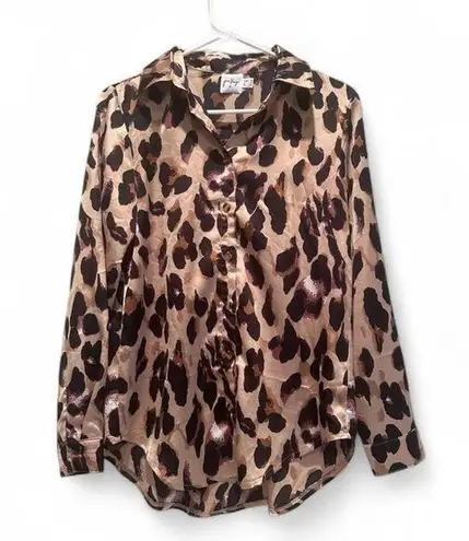 Princess Polly  Leopard Print Silky Button Down Shirt Size 2 thumbnail 1
