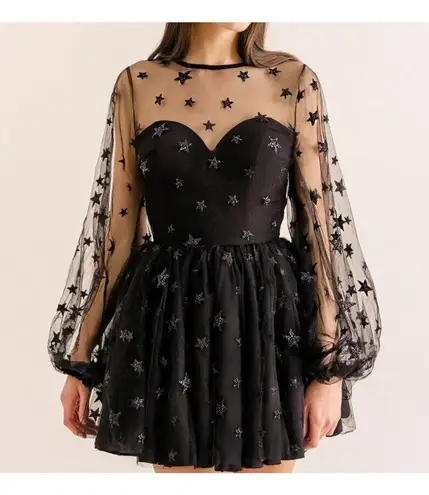 Lirika Matoshi Sz XL Teuta Tulle Dress Star Embellished in Black
