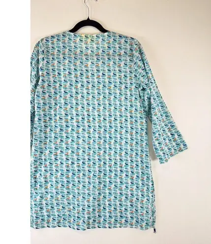 Roberta Roller Rabbit Roller Rabbit Womens Top Blue Sardina Kurta Tunic V Neck 3/4 Sleeve Blouse XS