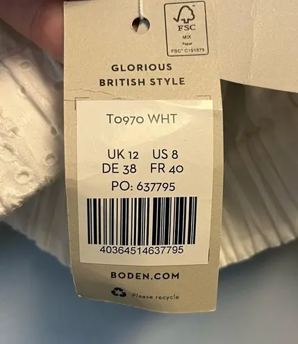 Boden Top White Eyelet Cropped Criss Cross Strap Blouse Sz US 8 NWT