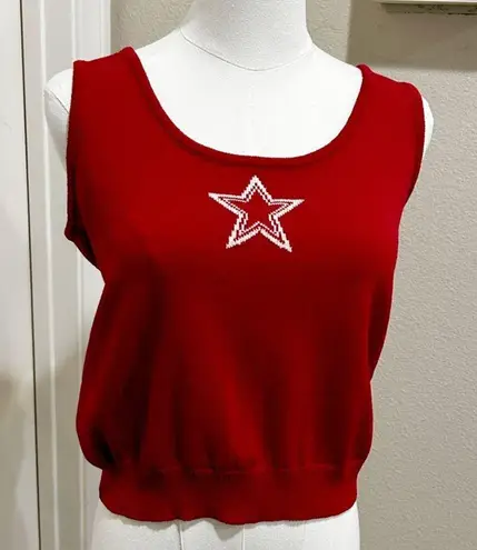 St. John Collection by Marie Red Santana Knit Star Tank Top Crop Sz P