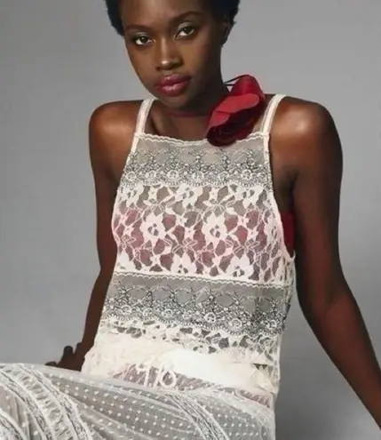 Anthropologie Cream Lace Chemise with Floral Design Size XL