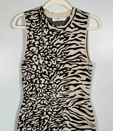 Proenza Schouler White Label Sleeveless Knit Zebra Leopard Midi Dress Womens M Black Size M