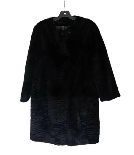Dawn Levy Catina Coat Rabbit Fur Black Textured Small EUC