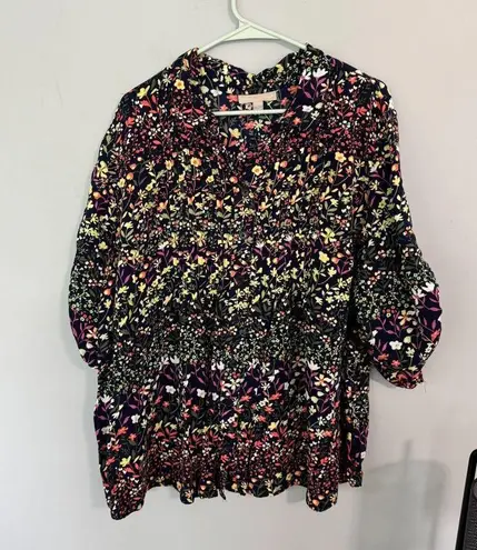 Woman Within Floral Pleated Front Button Down Top Women's Plus Size 26 / 28 - Image 1