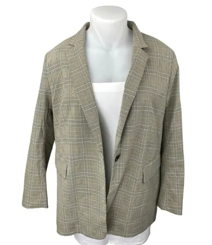 H&M  Women's Gray Plaid Long Sleeve One Button Blazer Coat Suit Jacket Size XL thumbnail 1