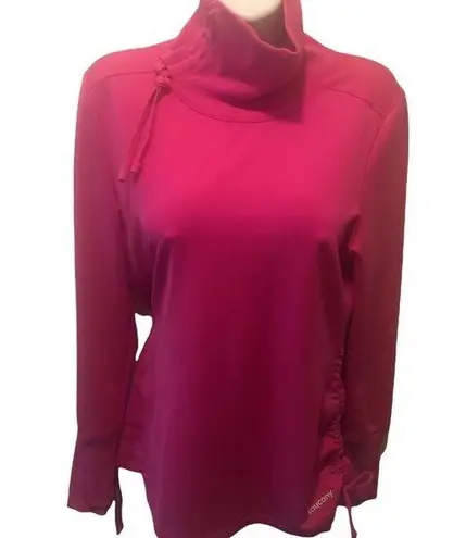 Saucony Funnel Neck Athletic Pullover Top M Cinched Hem Thumb-Holes Running