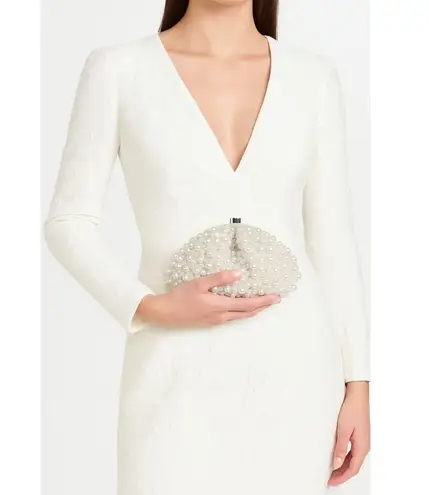 Santi Imitation Pearl Clutch – Satin & Beaded Evening Bag White