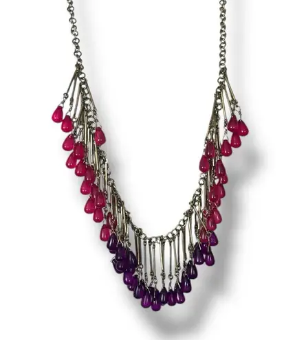 Coldwater Creek Necklace Earring Set Beaded Hot Pink Purple Gold 18/20” Length