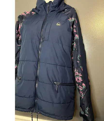 Burton Jacket Womens Small Blue Floral Living Lining Thermolite Hooded Snowboard