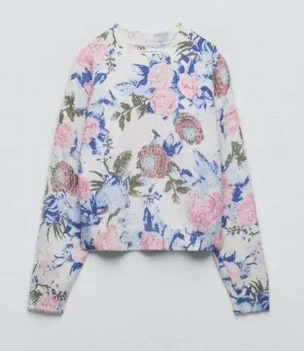 ZARA NWT  FLORAL JACQUARD KNIT SWEATER