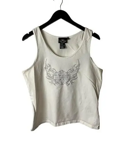 Harley Davidson Vintage Y2K  Tank Top Womens White XL Extra Large Studs Cotton