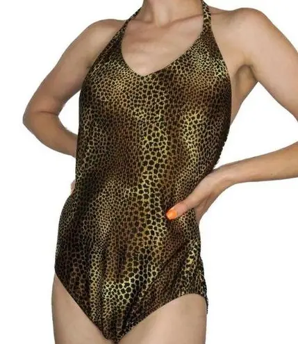 Catalina Vintage 90s Leopard Cheetah Animal Print One Piece Halter Top Swimsuit