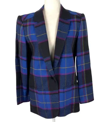 Vintage Patty Woodard 70's Retro Blue Plaid Wool Single Breasted Blazer SZ11/12