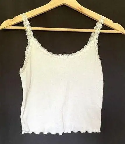 Colsie ribbed white crop top frill lace casual women's size XS summer light