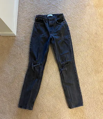 Abercrombie & Fitch Abercrombie Curve Love 90s Ultra High Rise Straight Jeans In Ripped Black Wash 26R