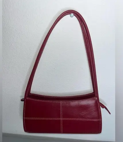 Genuine Leather Oxblood Red Double Strap Hobo Stitched Vintage 90s Shoulder Bag