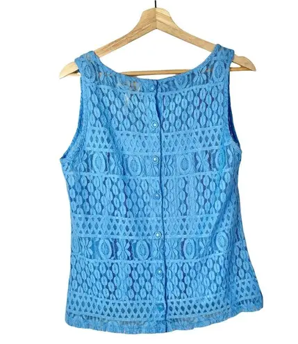 Laundry by Shelli Segal  Light Blue Button Down Back Sleeveless Lace Tank Top M