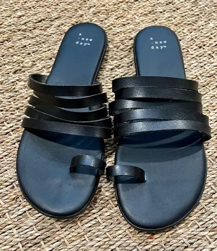 A New Day - Black strappy sandals, size 8