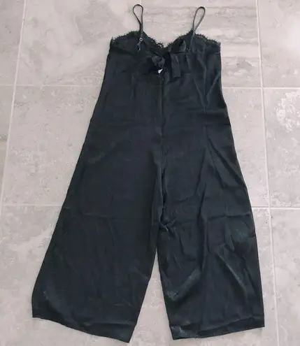 Dee Elle Satin Lace Trim Jumpsuit in Black, NEW, Size L