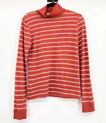 RE/DONE  Orange Striped Mock Neck Long Sleeve Shirt Top Small