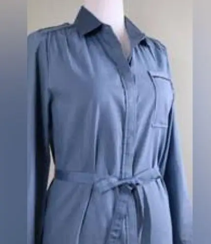 Elie Tahari Dusty Blue Long Sleeve Belted Shirt Dress Size S