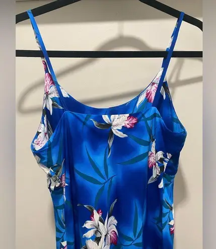 Palms VTG 90s Two Blue Hawaiian Floral Print Sleeveless Midi Maxi Slip Dress - S