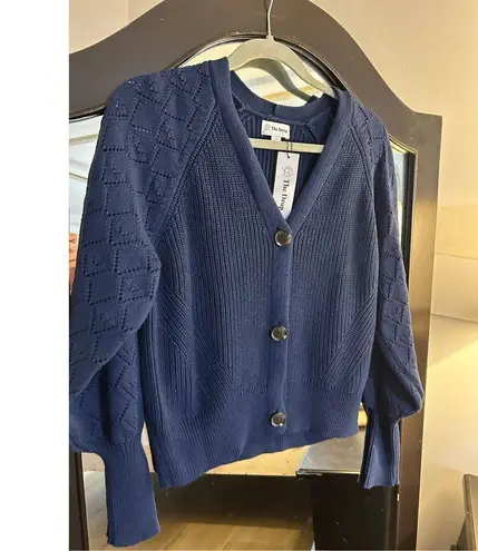 NEW The Drop Divya Pointelle Full Sleeve Cardigan Sweater S Blue