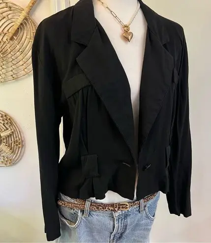 Vintage Connection Cropped Black Jacket 90s Minimalist Blazer Paris NY LA M Size M