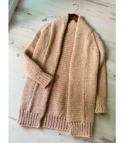 Vintage Handmade Crochet Cardigan Sweater Tan Size S/M Fit Midi length Fall knit