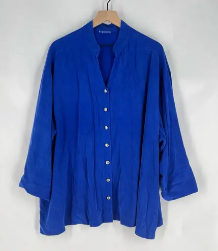 Tianello Plus TENCEL Taipei Blouse Button Front Garment Dyed Cobalt Blue 2X