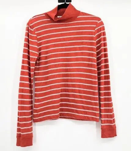 RE/DONE  Orange Striped Mock Neck Long Sleeve Shirt Top Small