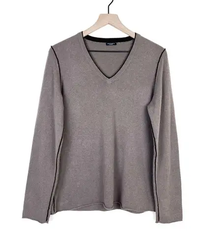 Magaschoni  100% Cashmere V-neck Long Sleeve Pullover Knit Sweater in Taupe