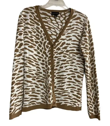 Dialogue , Animal Print, Women’s Cardigan, Tan & White