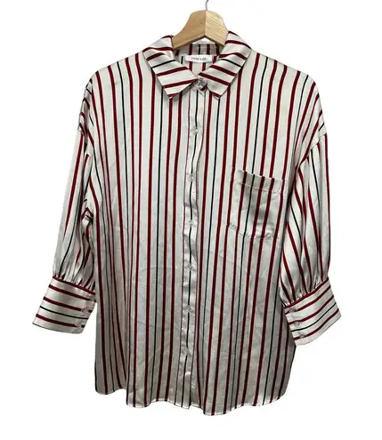 ANINE BING Mia Silk Striped Buttoned Cuffs Blouse