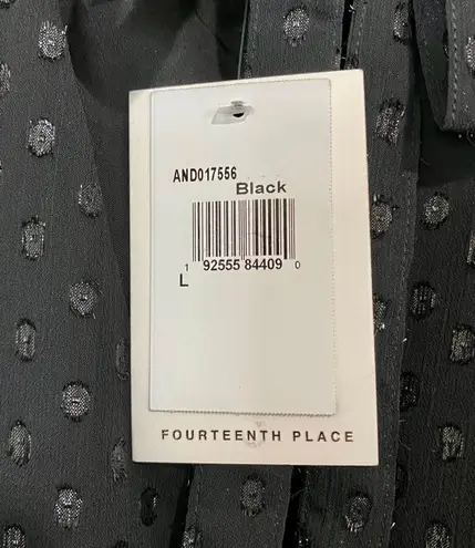 Fourteenth Place Women’s V-Neck Tie Midi Long Sleeve Dress Black Size Large NWT