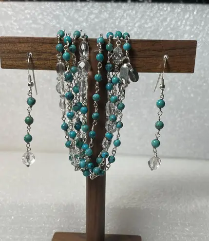 Sterling Silver Deb Guyot 925 Turquoise & Herkimer Quartz Necklace & Earrings Set