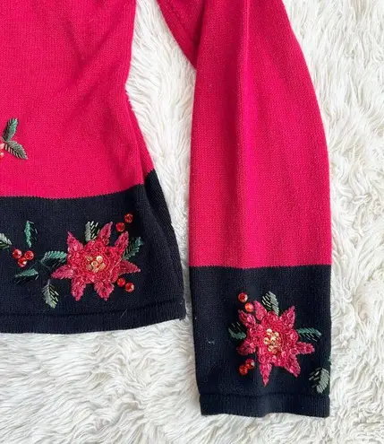 Y2K Red Poinsettia Zip Holiday Christmas Cardigan XL