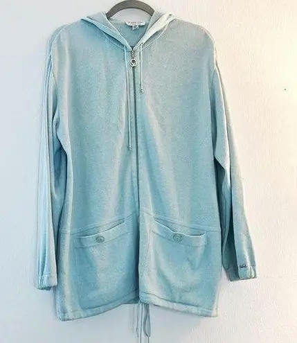 St. John Sport Sweater Light Blue Full Zip Hooded Santana Knit Sweater Sz S GUC