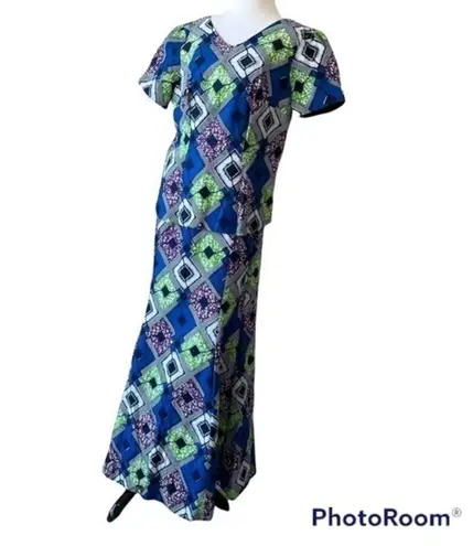 Traditional African Two Pc Dress Set Wax Fabric Blue Green Purple Custom Kitenge Size L