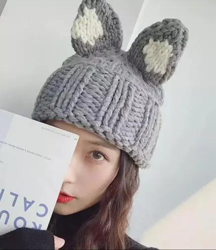 Orange Knit Fox Ears Animal Beanie Hat Cap New